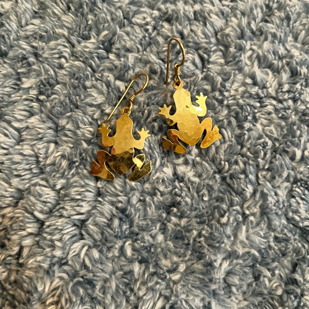 Wild Byrde Goldtone Frog Earrings - Picture 2 of 3